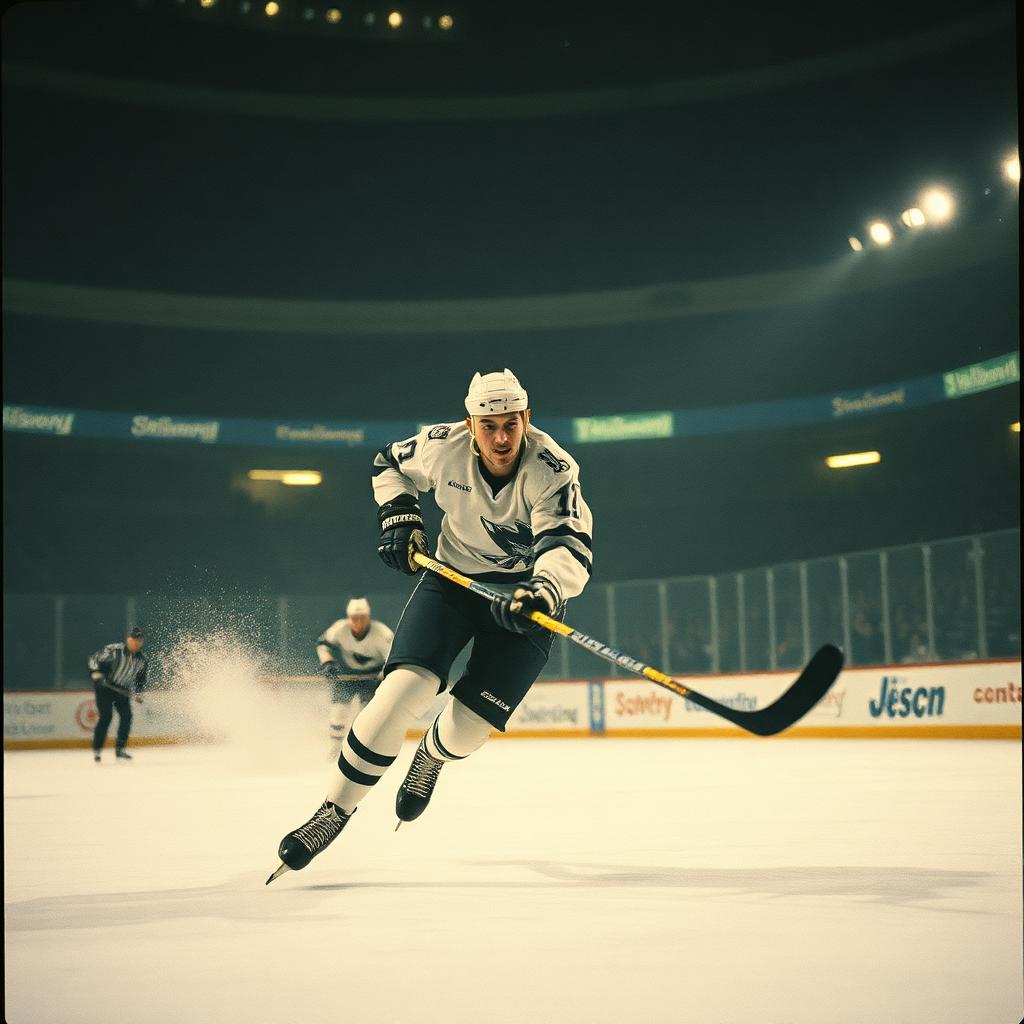 Vintage hockey skater action